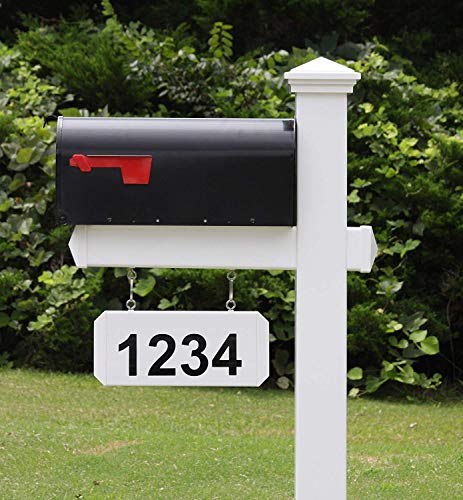 4Ever Products The Fitzgerald Mailbox with Post Included, Hanging Blank Address Plate, Black Metal Mailbox with White Vinyl Post Combo Complete System