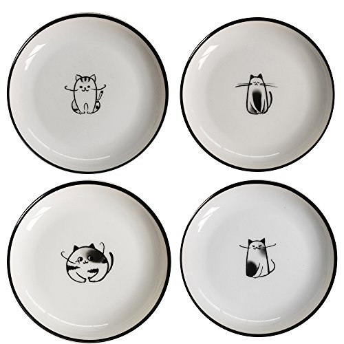 SOCOSY Cute Cartoon Dog Ceramic Seasoning Dishes Sauce Dish Sushi Dipping Bowl Appetizer Plates Tea Bag Holder Serving Dish for Kitchen 5'' (Cat)