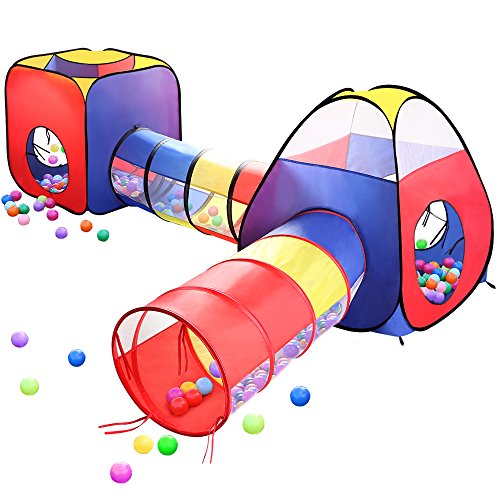 Play Tents Ball Pits, EocuSun 4 in 1 Pop Up Children Toddler Ball Pit House with 2 Tents & 2 Tunnel for Kids, Boys, Girls and Toddlers Indoor and Outdoor Playhouse with Zipper Storage Bag