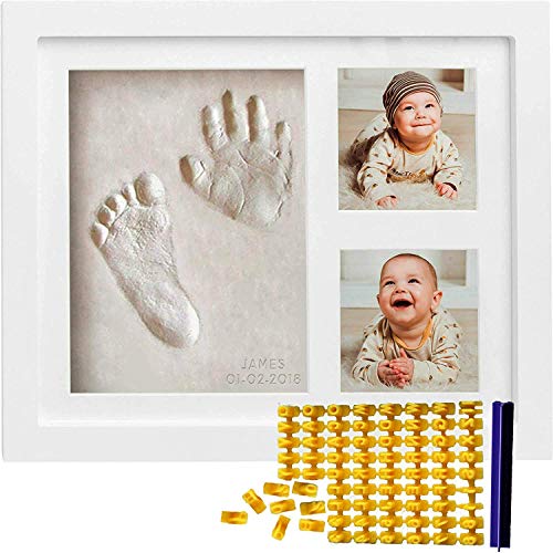 Co Little Baby Handprint & Footprint Kit (Date & Name Stamp) Clay Hand Print Picture Frame for Newborn - Best New Mom Gift - Foot Impression Photo Keepsake for Girl & Boy - White Feet Imprint Mold