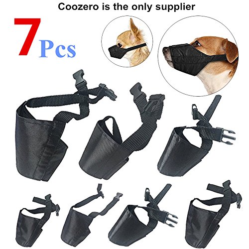 Dog Muzzles Suit, 7 PCS Anti-Biting Barking Pet Muzzles Adjustable Dog Muzzle Mouth Cover for Small Medium Large Extra Dog - Black
