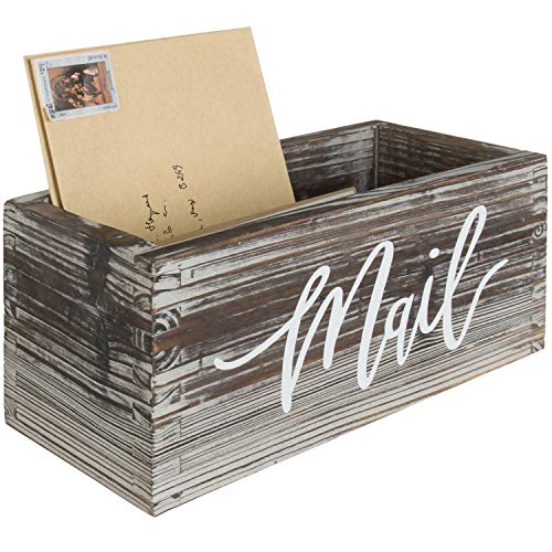 MyGift Rustic Torched Wood Tabletop Decorative Mail Holder Box