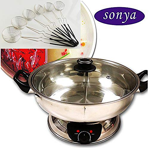 Bonus Package Sonya Shabu Shabu Hot Pot Electric Mongolian Hot Pot W/DIVIDER with 6 spoons