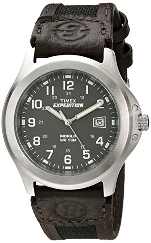 Timex Men's T40091 Expedition Metal Field Black/Brown Nylon/Leather Strap Watch