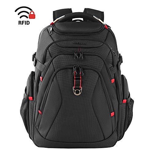 KROSER Travel Laptop Backpack 17.3 Inch XL Heavy Duty Computer Backpack with Hard Shell Saferoom RFID Pockets Water-Repellent Business College Daypack Stylish School Laptop Bag for Men/Women-Black