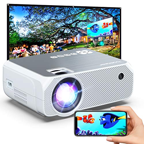 Wi-Fi Mini Projector, 6000 Lux, Bomaker Portable Projector for Outdoor Movies, Full HD 1080P Supported Outdoor Movie Projectors, Wireless Mirroring, for iPhone/ Android/ Laptops/ Windows/ PCs - White