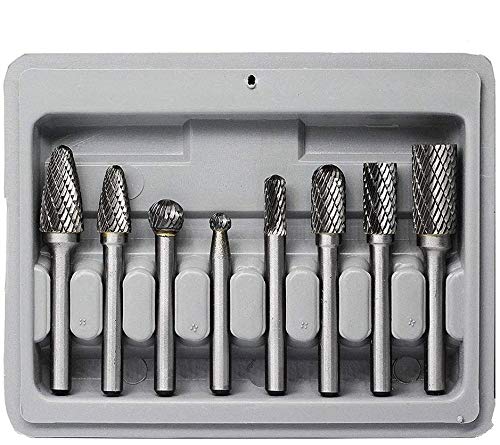 Carbide Burrs Set JESTUOUS 1/4 Inch Shank Diameter Double Cut Edge Rotary File Metal Grinding Polishing Carving Tool Drill Bits for Die Grinder Kits,8pcs
