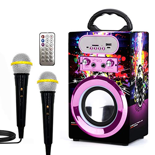 Kidsonor Kids Bluetooth Karaoke Machine with 2 Microphones, Wireless Rechargeable Remote Control Portable Karaoke Speaker Music MP3 Player Loudspeaker with Microphones for Kids Adults (Multicolored)