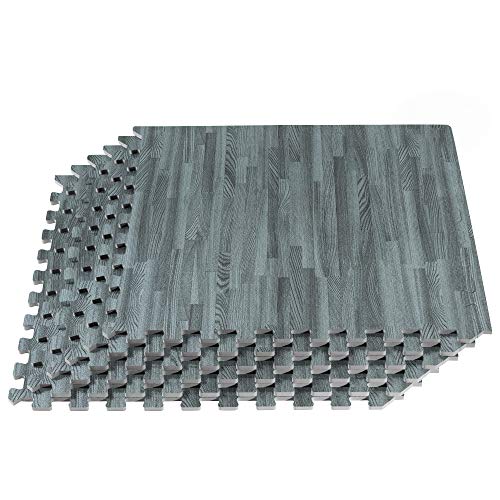 Forest Floor 3/8' Thick Printed Wood Grain Interlocking Foam Floor Mats, 100 Sq Ft (25 Tiles), Slate