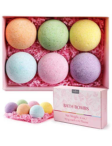 Anjou Bath Bombs, 6 Pack Fizzies Spa Gift Set Pure Natural Essential Oils Bubble Bath for Moisturizing Dry Skin, Spa Bath for Christmas Birthday Gifts idea for Women, Kids, Girlfriend, Moms