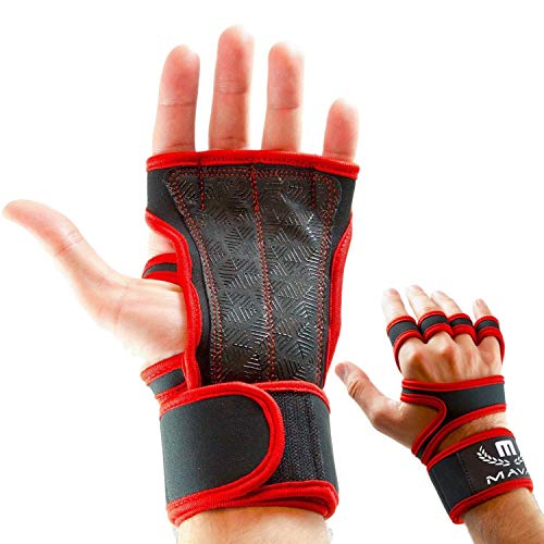 Mava Sports Cross Training Gloves with Wrist Support for Fitness, WOD, Weightlifting, Gym Workout & Powerlifting - Silicone Padding, no Calluses - Men & Women, Strong Grip (Red, Medium)