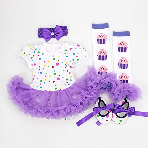 NPK collection Reborn Baby Doll Clothes Outfit for 20-23 Inch Reborns Newborn Babies Matching Clothing Purple Dot Tutu Dress Four-Piece Set