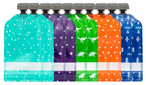 Simple Modern Reusable Food Pouches 10-Pack 5oz - Baby Food Storage Toddler Kids Squeezable Pouch Washable Freezer Safe - 5 Fun Designs