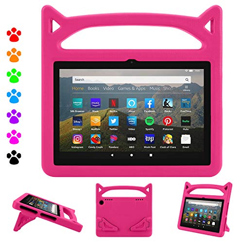 Fire HD 8 Plus Tablet Case,Fire HD 8 Case (10th Generation, 2020 Release),Dinines Lightweight Kids-Proof Case with Handle Stand for Amazon Kindle Fire HD 8 Tablet/Fire HD 8 Plus,Pink