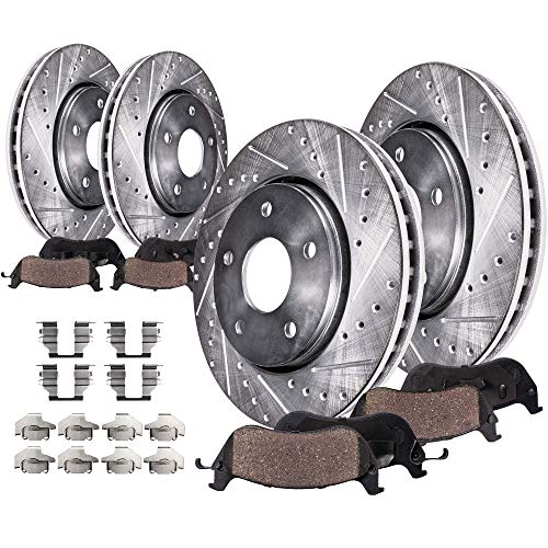 Detroit Axle - Complete FRONT & REAR DRILLED & SLOTTED Brake Kit Rotors & Ceramic Brake Kit Pads w/Hardware fits 2007-2017 Toyota Tundra - 09-18 Sequoia - [16-18 Land Cruiser] - 17-18 Lexus LX570