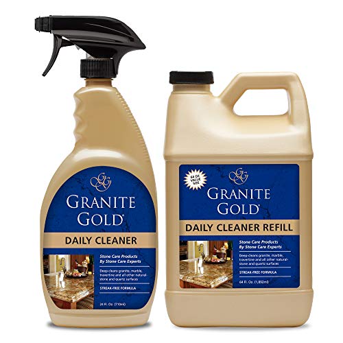 Granite Gold Daily Cleaner Spray and Refill Value Pack Streak-Free Cleaning for Granite, Marble, Travertine, Quartz, Natural Stone Countertops, Floors - Made in the USA, Clear