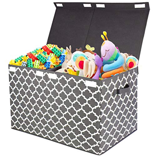 Kids Large Toy Chest with Flip-Top Lid, Decorative Holders Collapsible Storage Box Container Bins for Nursery, Playroom, Closet, Home Organization, 24.5'x13' x16' (Grey)