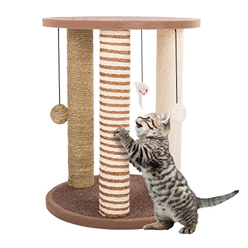 Cat Scratching Posts- Adult Cat and Kitten Tree, 3 Large Scratching Poles, Carpeted Base Play Area and Perch, Furniture Scratch Deterrent by PETMAKER