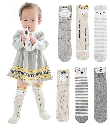 Unisex Baby Socks Toddler Girl Knee High Socks Leg Warmers Animal Cotton Socks 1-7 Yrs (Pack of 6 Pairs)