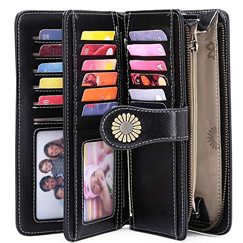 Women's Wallets, Large Capacity with RFID Protection, Genuine Leather by SENDEFN, Black