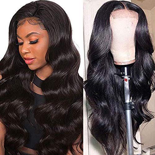 Ucrown Hair Lace Front Wigs Brazilian Body Wave Human Hair Wigs For Black Women 150% Density Pre Plucked with Baby Hair Natural Black (20 inch)