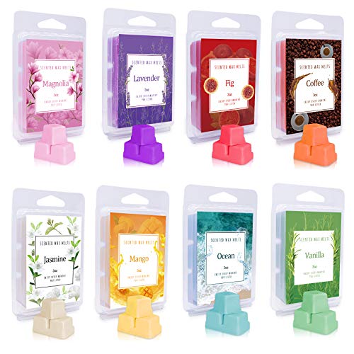Iwaxlife 8 Pack Scented Wax Melts Set, Strong Aroma Wax Tarts with 8 Fragrances, Variety Wax Cubes for Candle Warmer