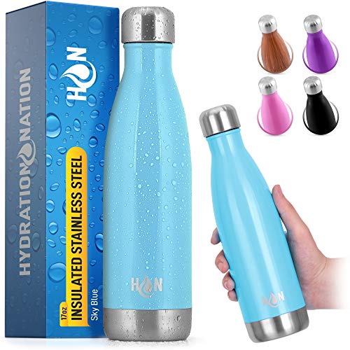 Hydration Nation (17oz) Stainless Steel Water Bottle - Double Wall Insulated Metal Water Bottle For Hot & Cold Drinks - BPA Free Steel Water Bottle With Leak-proof Lid (Sky Blue)