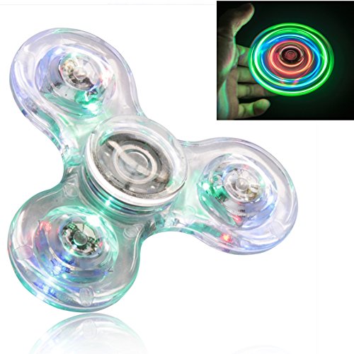 FIGROL Fidget Spinner, Clear Fidget Toy, Crystal Led Light Rainbow Toy Finger Hand Spinner-Kids(Crystal)