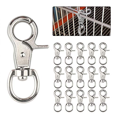 15PCS Trigger Snap Hooks, 360 Degree Swivel Spring Buckle Metal Swivel Clips Heavy Duty Snaps Hook for Pet Cages Chains Keychains Swivel Clip Hooks Lobster Claw Clasps Lanyard Snap Hook Purse Clip