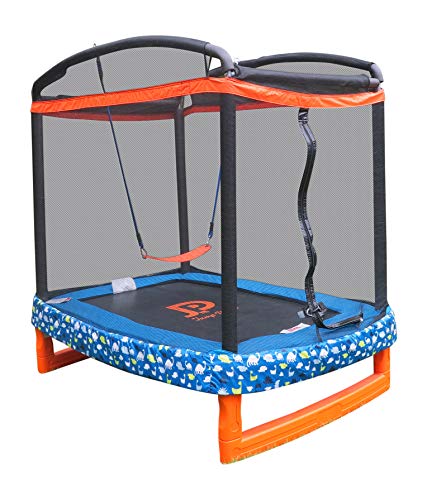 JUMP POWER 72' x 50' Rectangle Indoor/Outdoor Trampoline & Safety Net with Swing Combo. for Toddlers & Kids