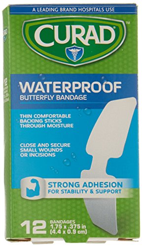 Curad CUR47442RBZ Bandage, Butterfly, Wp, 1 3/4' x 3/8', 1 box of 12 Bandages