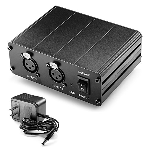 Neewer 2-Channel 48V Phantom Power Supply with Power Adapter for Condenser Microphones, Transfer Sound Signal to External Sound Card