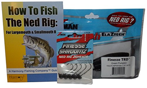 Harmony Fishing Company Ned Rig Kit - Z-Man Finesse T.R.D. 8pk + Finesse Shroomz Jig Heads 5pk (Green Pumpkin) + How to Fish The Ned Rig Guide