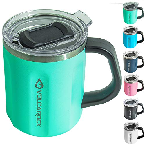 VOLCAROCK Coffee Mug with Handle, 16oz Insulated Stainless Steel Coffee Travel Mug, Double Wall Vacuum Reusable Camp Coffee Cup with Lid, Idea for Hot & Cold Drinks (Seafoam Green)