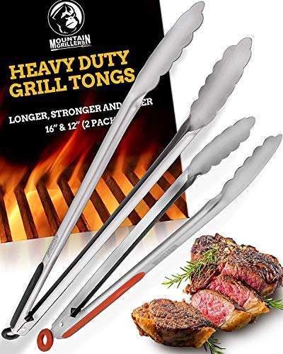 Grill Tongs for Cooking BBQ - Heavy Duty Grilling Tongs for Cooking & Serving Food in The Sizes You Need - 12 & 16' - Long Locking Stainless Steel Tongs for Kitchen & Barbecue - No More Burnt Hands