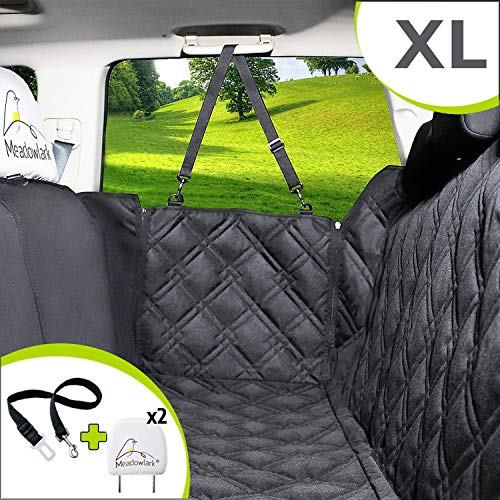 Meadowlark XL Dog Seat Covers Unique Design & Full Car Protection-Doors,Headrests & Backseat. Extra Durable Zippered Side Flap, Waterproof Pet Seat Cover + Seat Belt & 2 Headrest Protectors as a Gift