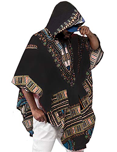 Daupanzees Mens African Dashiki Shirt Floral Printed Long Sleeve Shirts Blouse Black