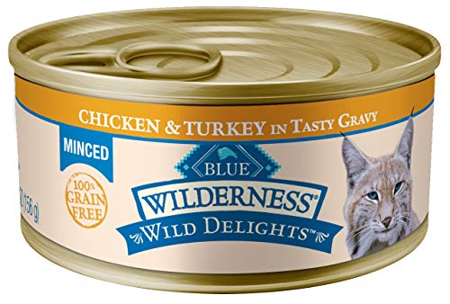 Blue Buffalo Wilderness Wild Delights High Protein Grain Free, Natural Adult Minced Wet Cat Food, Chicken & Turkey 5.5 oz cans (Pack of 24)