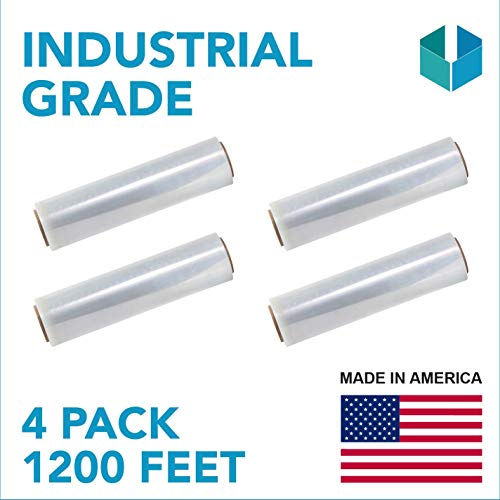 18'x 1200 FT Roll - 80 Gauge Thick 28 Lbs per Case, Stretch wrap Moving & Packing Wrap. Industrial Strength, Plastic Pallet Shrink Film Ideal For Furniture, Boxes, Pallets… (CLEAR) (4 PACK)