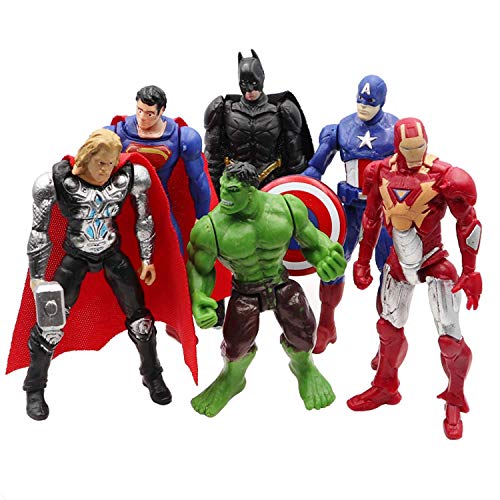 Superhero Action Figures Set of 6 PCS | Action Figure Set | Includes Batman, Hulk, Superman, Thor, Ironman & Captain America | PVC Figure Toy Dolls | Legends Collectible Model | Hero Cake Topper (1)