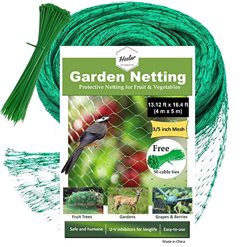 HSelar Best Bird Netting - Protect Plants and Fruit Trees from Birds and Wildlife – 13.12Ft x 16.4Ft Bird Netting with 50 Pcs Nylon Cable Ties - Reusable Instantly (Small Size)