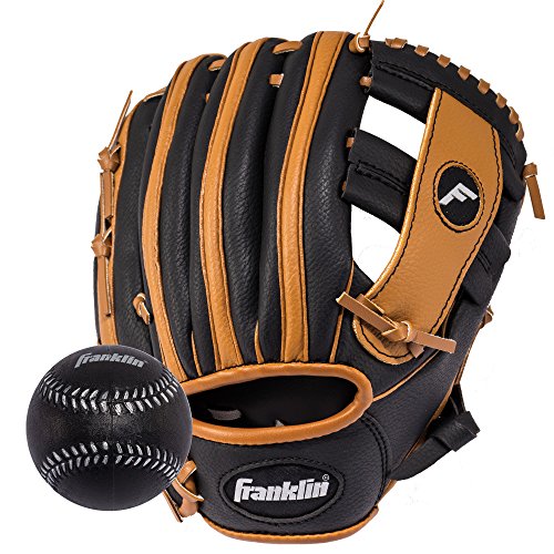 Franklin Sports RTP Teeball Performance Gloves & Ball Combo, Black/Tan, 9.5', Right Hand Throw