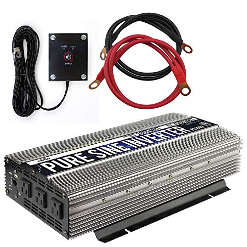 GoWISE Power 2000W Pure Sine Wave Power Inverter 12V DC to 120V AC with 3 AC Outlets + 1 5V USB Port, Remote Switch and 2 Battery Cables (4000W Peak) PS1003
