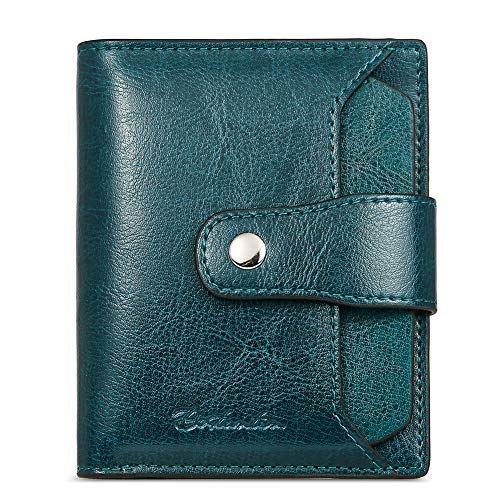 BOSTANTEN Women Leather Wallet RFID Blocking Small Bifold Zipper Pocket Wallet Card Case Purse with ID Window Green