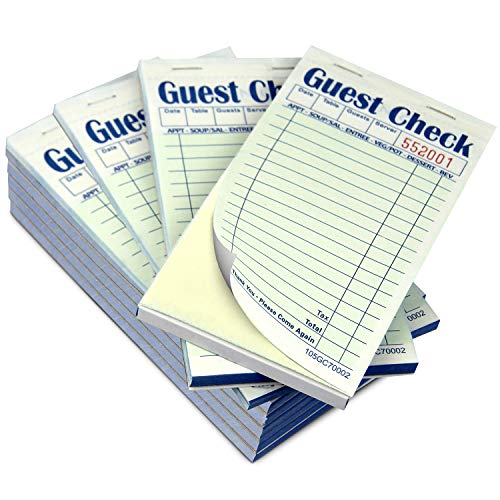[10 Pads, 50 Sheets/Pad] Double Part Guest Check Pads for Restaurants, Perforated 2 Part Green and White Carbonless Check Book for Bars, Cafes and Restaurant Orders
