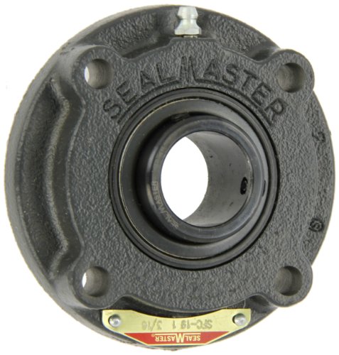 Sealmaster SFC-24 Standard Duty Piloted Flange Cartridge Unit, 4 Bolt, Regreasable, Felt Seals, Setscrew Locking Collar, Cast Iron Housing, 1-1/2' Bore, 5-1/4' Overall Length, 3.090' Bolt Hole Spacing Width, 7/16' Flange Height, ±2 Degrees Misalignment Angle