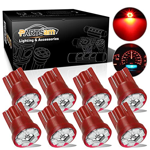 Partsam T10 194 LED Light Bulb 168 LED Bulbs Instrument Panel Gauge Cluster Dashboard LED Light Bulbs No-Polarity 2825 Dome Map Lights - 8Pack Red