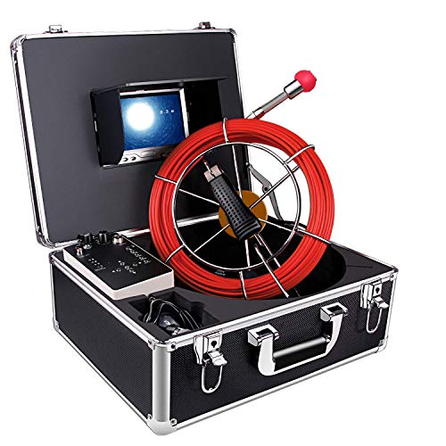 Aukfa Sewer Camera with Distance Counter and DVR 30m-100ft Cable - Drain Pipe Inspection Camera with 7 Inch LCD Monitor Waterproof IP68(8GB SD Card)