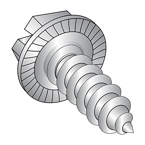 18-8 Stainless Steel Sheet Metal Screw, Plain Finish, Serrated Hex Washer Head, Slotted Drive, Type AB, #10-16 Thread Size, 1/2' Length (Pack of 25)