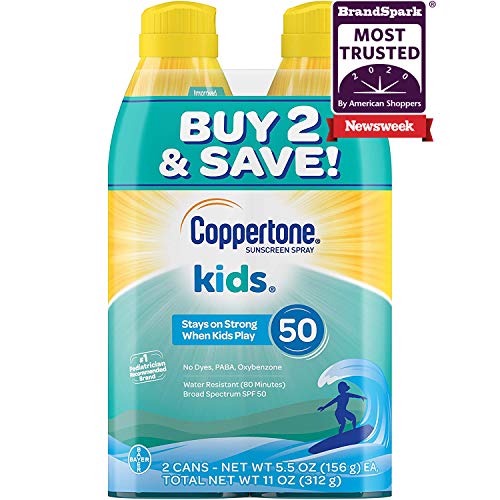 Coppertone KIDS Sunscreen Continuous Spray SPF 50 (5.5 Ounce, Pack of 2) (Packaging May Vary)